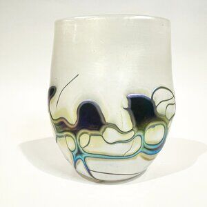 Robert Held Art Glass Vase Signed 6.25" Opalescent w/ Iridescent Blue Purple